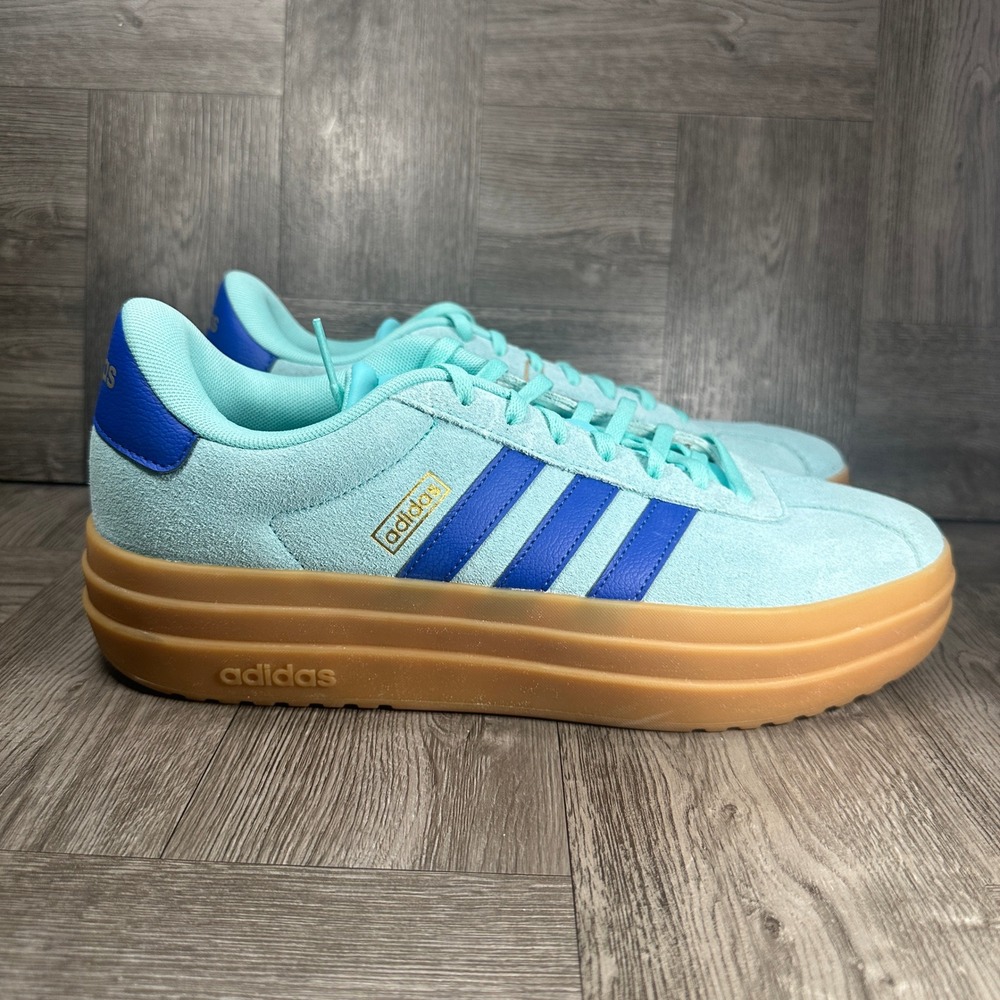 Adidas VL Court Bold Sneakers Women 11 Aqua Blue Suede Platform JS3813 NEW